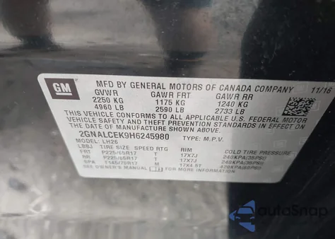 2017 Chevrolet Equinox Lt from USA, damaged, VIN 2GNALCEK9H6245980